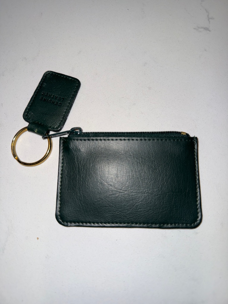 Minimal Leather Card Wallet Keyring  Dark Green